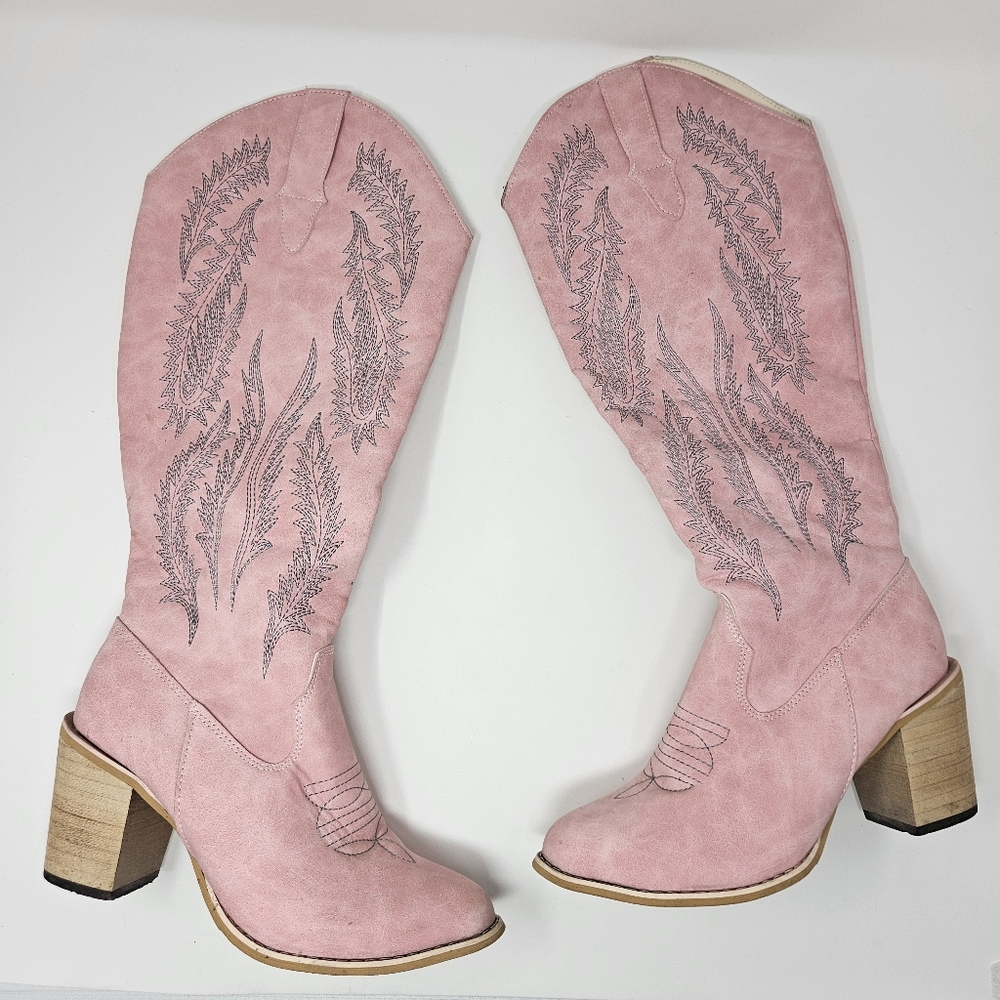 Pink Embroidered Cowgirl Boots 7